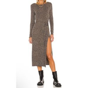 MAJORELLE Sabrina Dress in Sable Leopard Long Sleeve Brushed Knit Midi Sz Small